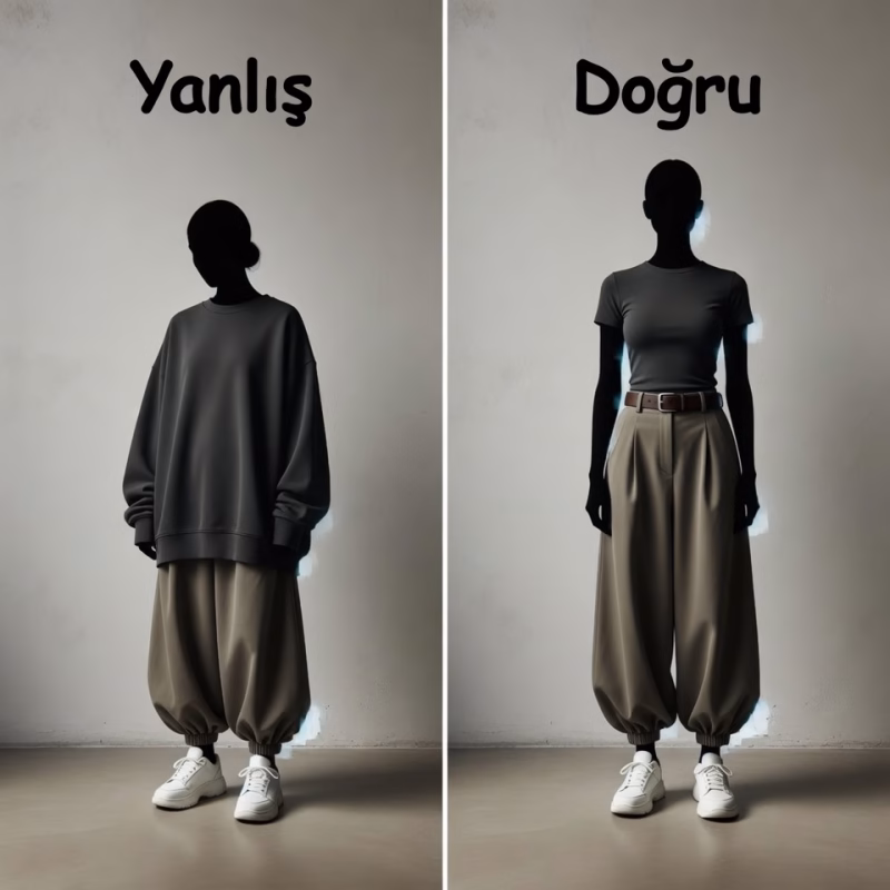 Balon pantolon nasıl kombinlenir doğru ve yanlış styling karşılaştırması