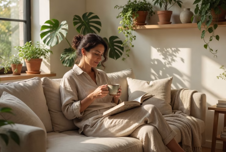 2026 slow living trendi yavaş yaşam felsefesi kitap okuyan kadın